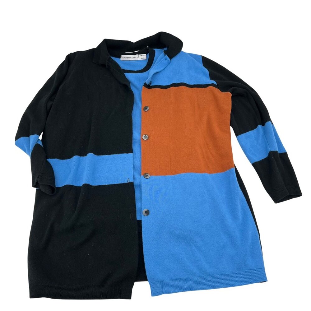 Karen Lessly Colorblock Cardigan & Sleeveless Top Set L Black/Blue/Orange size L